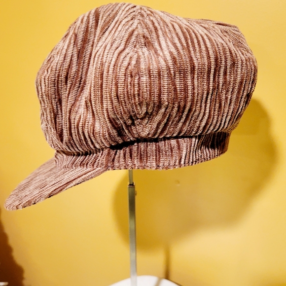 Accessories - Brown Corduroy Ribbed Knit Hat